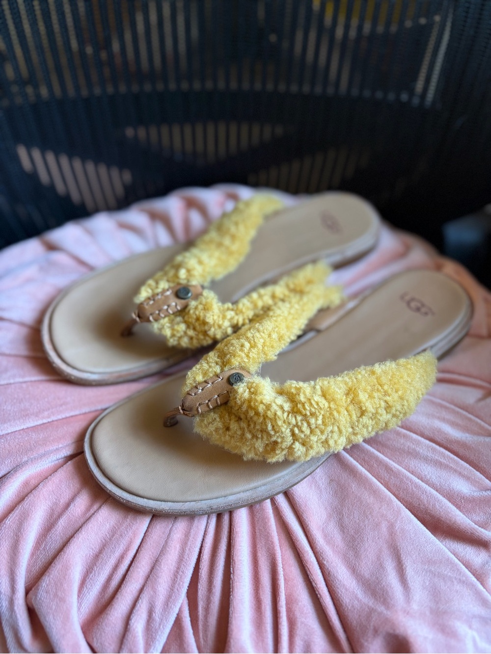 UGG Yellow Shearling Flip Flops